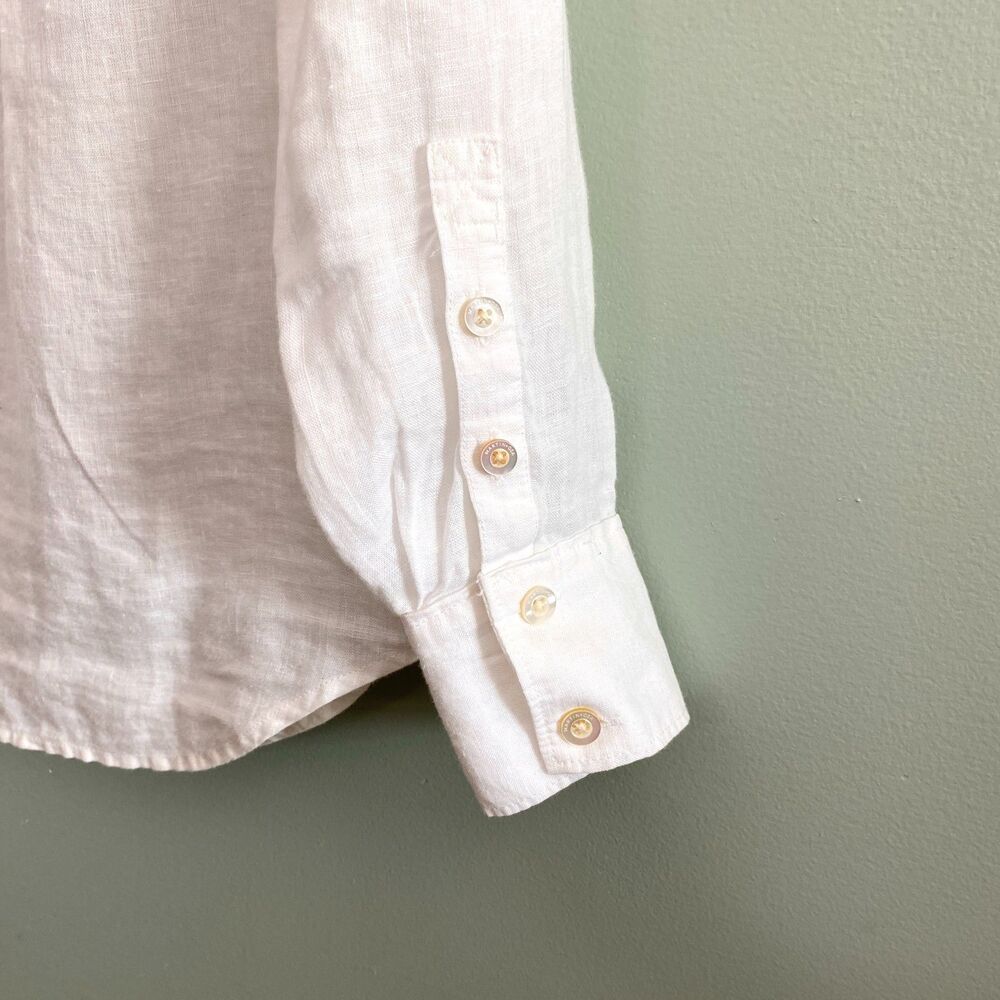 Martin & Osa Linen Shirt Button Up Roll Tab Sleeve Womens 2 White Military - Picture 3 of 14